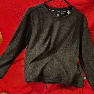 Soft, Cozy Gray Sweater By Spider, with Drawstring Hem and Pouch Pockets.
